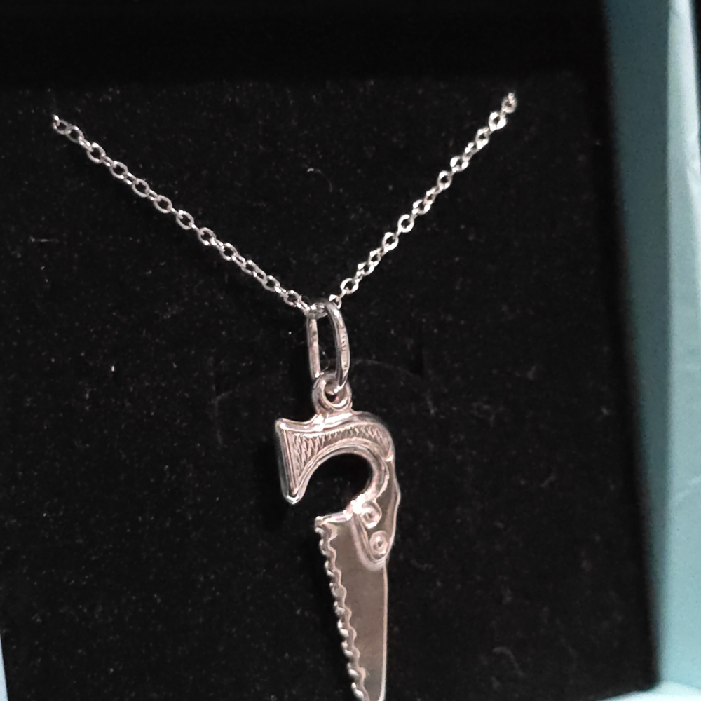 925 Sterling Silver 3D Wood Hand Saw Carpenter Pendant